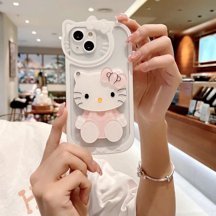 Sanrio Hello Kitty Kawaii KT Baş Ayna Telefon Kılıfı iPhone 16 15 14 13 Pro Max 11 12 13 Pro XR XS MAX 7 8Plus Kız Y2K Kapak